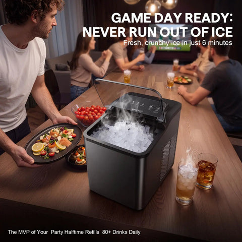 Sweet Crunchy Nugget Ice Maker For Countertop whips up thirty five pounds soft chewable pellet ice daily, with drinks and snacks.