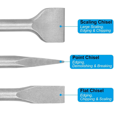 6 Piece SDS Max Concrete Drill Bit Set For Rotary Hammers Includes Point Chisel Flat Chisel And Wide Chisel 11 Inch 280mm Long 40RC Steel