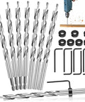 8 Piece 3/8 Inch Pocket Hole Drill Bit Set With Depth Stop Collar And Wrench shown with HSS bits and accessories