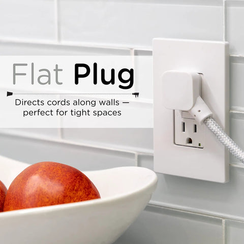 Designer Mini 3-Outlet Power Strip With 18 Inch Braided Cord Grounded Adapter Low Profile Flat Plug ETL Listed White Gray