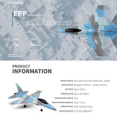 F16 Style RC Fighter Plane Three Channel With Gyro And 2.4GHz Radio Control EPP Foam Fixed Wing Stunt Glider 320mm Wingspan