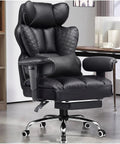 Big And Tall Gaming Chair With Retractable Footrest And Pocket Spring Lumbar Support And Heavy Duty 400 Pound Capacity Office Seat in black leather.