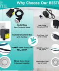 Comparison chart of Garbage Disposal Air Switch Kit With Cordless 3.6 Inch Push Button In Stainless Steel Brushed Nickel UL Listed features.