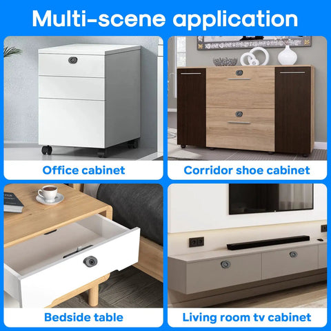 Various home cabinets with Bluetooth Fingerprint Cabinet Lock With Smart Biometric Keyless Access For File Drawers And Wardrobes USB Key Backup