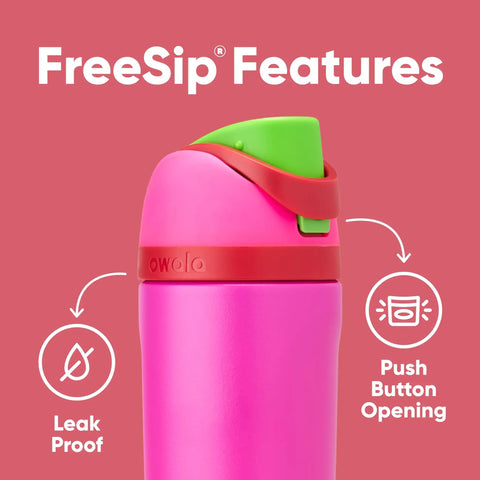 Pink Kid Sized Insulated Stainless Steel Water Bottle With FreeSip Spout, 16 Oz, BPA Free, Leakproof Push Button Lid With Lock, Built In Straw