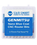 SainSmart Genmitsu Nano blue-coated flat-nose CNC router bits set, 10pc, 1/8 in shank, upcut, 1 flute