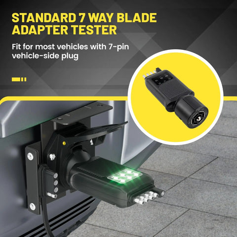 3 in 1 Trailer Plug Tester for 4 Pin Flat, 5 Pin Flat, and 7 Pin RV Connectors With Double Sided LED Indicators on 7-way blade adapter