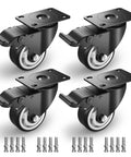 Holkie 3-inch heavy-duty swivel caster wheels with safety brakes, set of 4 with mounting plates and screws