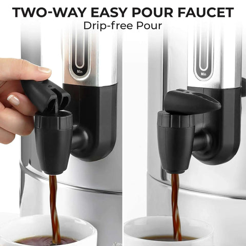 Close-up of Heavy Duty 100 Cup Coffee Maker And Hot Water Urn For Events And Catering With Double Wall Stainless Steel faucet