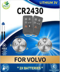 Packaging of Two Pack CR2430 Key Fob Batteries For Volvo XC60 2010 2017 S60 2011 2018 with pry tool included