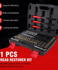 The Ultimate 61-Piece Thread Repair Kit With UNC UNF And Metric Sizes Plus Color Coded Silver Black Gold Tools For Heavy Duty Precision Fixes On Any Broken Bolt Or Screw, open case