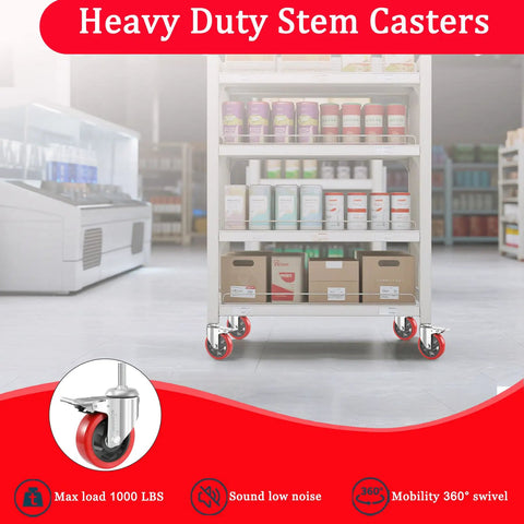 4 Inch Heavy Duty Locking Swivel Caster Wheels Set Of 4 With Half Inch Threaded Stem 13 UNC And 1.25 Inch Stem Length on cart