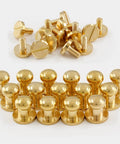 Slick Gold Brass Chicago Screws Combined With Round Head Button Studs For Rock Solid Hardware Fittings And Handymen DIY Fixes In A Sweet Fifteen Pack display.