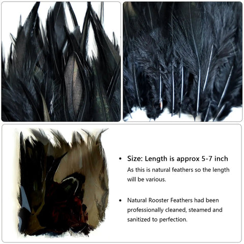 Close-up of Black Saddle Hackle Rooster Feathers Bulk 200 Pcs 5-7 Inch 12-17 Cm Natural For DIY Dream Catcher Decor And Craft Embellishments