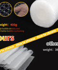 Comparison of 2 Pack Bubble Cushioning Wrap 12 Inch By 72 Foot Perforated Every 12 Inches with competitors, showing higher weight and density.