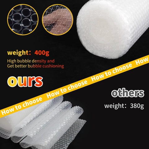 Comparison of 2 Pack Bubble Cushioning Wrap 12 Inch By 72 Foot Perforated Every 12 Inches with competitors, showing higher weight and density.