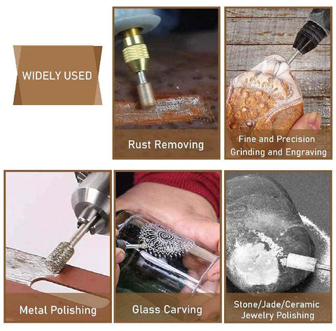 Stone carving diamond burrs set for rotary tools, 1/8 in shank, for grinding and polishing stone, glass, ceramics