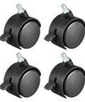 Heavy Duty 4 Pack 2 Inch Black Nylon Swivel Twin Wheel Caster Set With M10 Threaded Stem, durable for furniture upgrades.