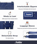 Features of Foldable Travel Tote Bag For Women, 40L Weekender Duffel With Multiple Pockets And Luggage Sleeve, Navy Blue.