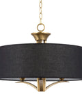 Alondra 20 Inch Modern Drum Gold Chandelier With Large Black Linen Shade 3 Light Modern Farmhouse Hanging Pendant Ceiling Light In Warm Brass Finish For Living Room Kitchen Island - side view