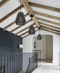 Modern Woven Pendant Light Fixtures Set Of 3 7 Inch Matte Black Dope Boho Farmhouse Coastal Hanging Lamps With Handwoven Rattan