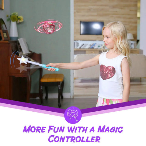 Child using Hand Operated Flying Orb Drone With Magic Controller 360 Degree Spin And RGB Lights Indoor Outdoor Fun