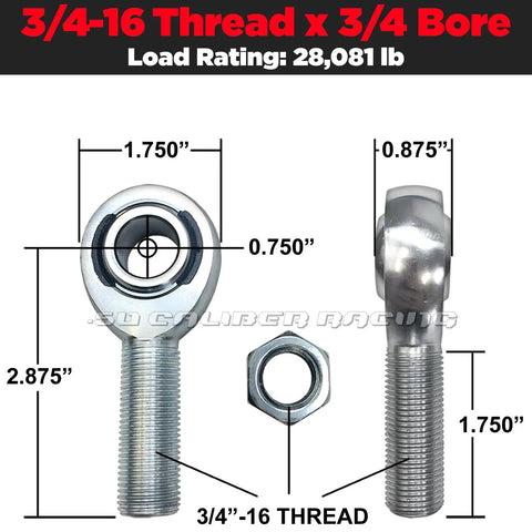 3/4-16 thread x 3/4 bore heavy duty chromoly heim joint kit for UTVs suspension with load rating of 28,081 lb