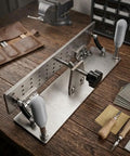 Evenoonest Portable V Clamp Sanding Machine Stainless Steel Handheld Belt Sander Fixed Angle Sharpener setup on wooden workbench.