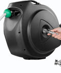 Retractable Garden Hose Reel With 100 Ft 5/8 Inch Hose Wall Mounted 180 Degree Swivel Bracket 9 Pattern Sprayer