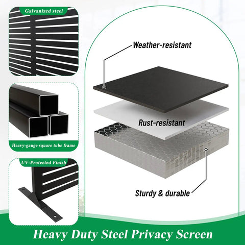 Weatherproof Metal Privacy Screen Panels For Outdoor Balconies Patios And Pools Black Louvered Design with rust-resistant layers