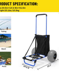 Beach Wagon Cart With 13 Inch Balloon Wheels, 165 Pound Load, Folding Sand Cart, Adjustable Height From 33.1 To 51.6 Inches