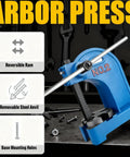 Close-up of Heavy Duty Manual Arbor Press For Stamping Bending And Forming showing reversible ram and base mounting holes.