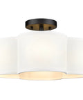Black Semi Flush Mount Ceiling Light With Fabric Shade In Quatrefoil Shape, No Fuss Farmhouse 13 Inch Ceiling Fixture