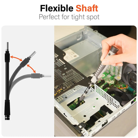 Ultra Compact Precision Screwdriver Set With Aluminum Handle and Flexible Shaft used inside a computer case