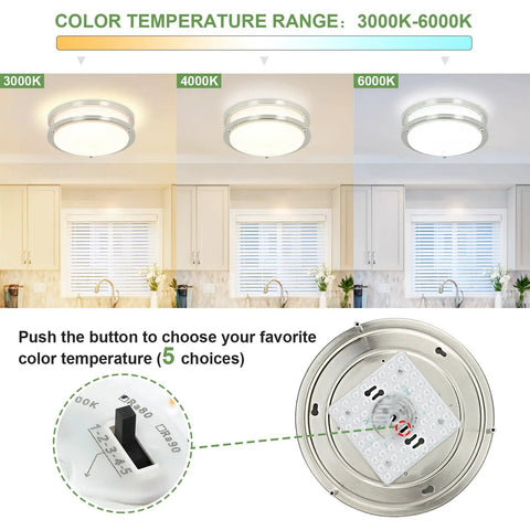 Super Bright Thirty Watt Dimmable Led Flush Mount Ceiling Light With Remote Round Fourteen Inch Fixture showing three color temps