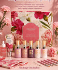 Soft Pink Purple Nude Cat Eye Gel Nail Polish Set With Five Colors HEMA Free And TPO Free Soak Off UV LED Kit displayed with brushes and cream.