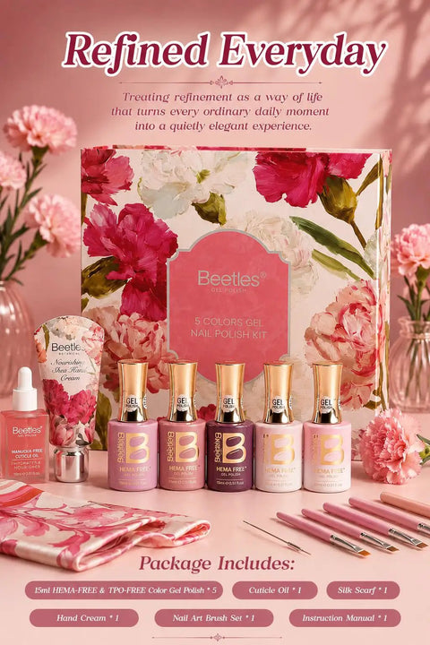Soft Pink Purple Nude Cat Eye Gel Nail Polish Set With Five Colors HEMA Free And TPO Free Soak Off UV LED Kit displayed with brushes and cream.