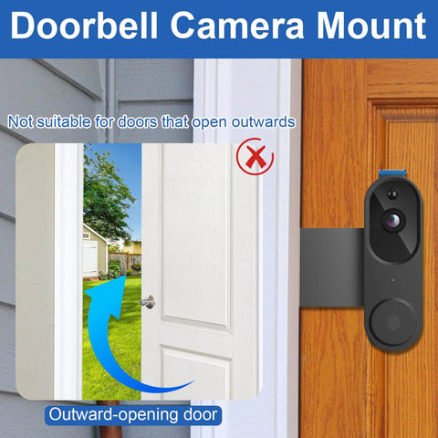 Anti Theft Doorbell Mount No Drill For Video Doorbells Adjustable Bracket Holder Ideal For Apartment Rentals Zero Fuss Install With Security Screws And Theft Resistant Design showing inapplicability on outward-opening doors