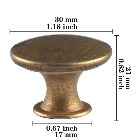 Brass Round Antique Style Cabinet Knobs Set For Kitchen Cupboard Doors And Drawers Includes Screws No Fuss Easy Install Dresser Knobs