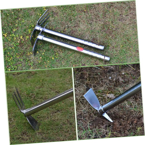 Stainless Steel Garden Hoe And Pickaxe Double Use Hand Tool For Planting And Weeding Heavy Duty Beast Of A Garden Chopper For Cultivating Soil Edging And Grass Removal Durable Ergonomic Handle on grass.