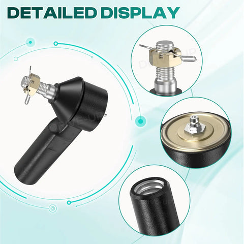 EZGO TXT Golf Cart Ball Joint Kit And Tie Rod End Set Fits 2001 Up 36V Electric Or Gas, Built Tough Right And Left Tie Rod Ends And Steering Back Outer Ball Joint 70695-G01 70902-G01 70902-G02 OEM Compatible, black metal close-up