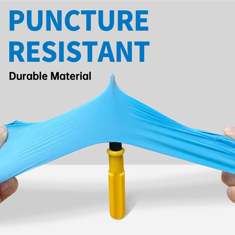 Blue Nitrile Exam Gloves XL 100 Count 4 Mil Thick Hella Durable Powder Free Latex Free Heavy Duty Medical Grade With Superior Flex And Grip For Top Tier Safety Every Time, stretched to show puncture resistance.