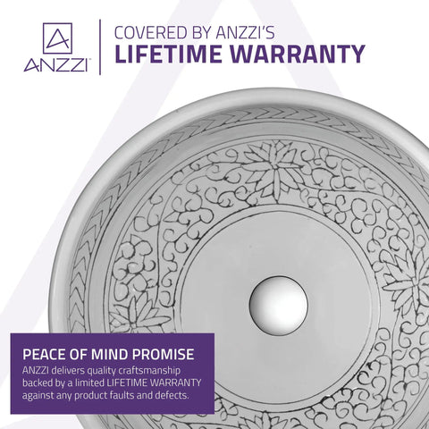 Cadence Series Tempered Vessel Sink In Glossy White with floral design, 16.1 In D, Chrome Pop Up Drain, Rhino Alloy Certified Glass
