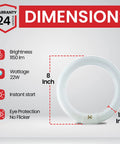 22W 8 Inch Round T9 Fluorescent Circline Light Bulb Cool White 4100K 1120 Lumens G10Q 4 Pin Base dimensions