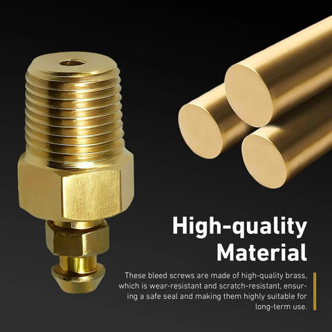 Badass Heavy Duty Brass Bleeder Screws Eight Piece Brake Caliper Kit With 1 8 27 And 1 4 28 Threads close-up of brass bleeder screw and material.