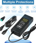 24V 8A DC Power Supply Adapter Kit With 192W Output and 7.2 Ft Cable, shown with multiple safety protections.