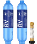 2-Pack blue RV Water Filter with flexible hose protector, NSF certified, designed for camper and pool use, removes chlorine, odor, rust
