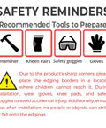 Safety tools reminder for Heavy Duty Metal Garden Border Set 20 Ft With Bendable Hammer In Landscape Edgings And 6 Plastic Stakes