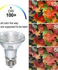 Image showing PAR20 Halogen Light Bulbs 39W Dimmable 3000K Warm White Flood Lamps, with CRI comparison for color rendering.