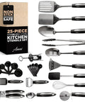 25-Piece Stainless Steel Kitchen Utensil Set With Nonstick Ready Tools Rust-Resistant And Dishwasher Safe on white background